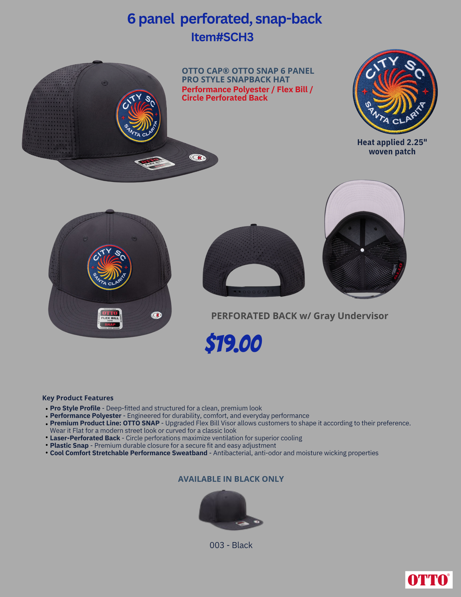 6-panel perforated hat detail — back view and features