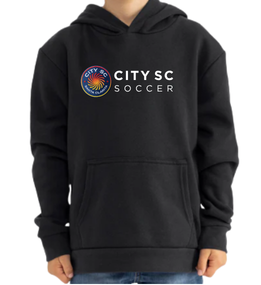 Youth hoodie black with City SC Soccer text
